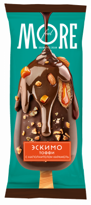 Эскимо «Feel More» пломбир 12%  Тоффи с наполнителем Карамель в молочном шоколаде с карамелизованным попкорном и дробленым миндалем 70г